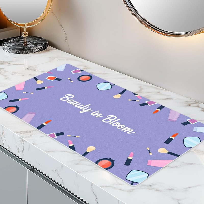 Aphlos Dual-Sided Waterproof Synthetic Leather Makeup Mat for Desk, Makeup Station, Crafts, Multi-Use Scratch & Stain Resistant Surface Protector Pad for Vanity, Desktop, Craft Table (Purple Cartoon) - Image 1